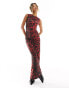 Фото #4 товара ASOS DESIGN slash neck maxi dress in red leopard print