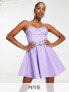 Фото #1 товара Платье Miss Selfridge Petite с бюстье из стразов и бахромой в фиолетовом цвете из кожзама с поясом