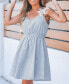 ფოტო #3 პროდუქტის Women's Blue Pinstripe Sleeveless Smocked Waist Mini Beach Dress