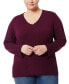 Plus Size Solid V-Neck High-Cuff Sweater