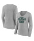 Фото #1 товара Women's Heather Gray Michigan State Spartans Basic Arch Long Sleeve V-Neck T-shirt