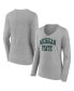 ფოტო #1 პროდუქტის Women's Heather Gray Michigan State Spartans Basic Arch Long Sleeve V-Neck T-shirt