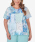 ფოტო #1 პროდუქტის Plus Size Hyannisport Patchwork Leaf T-Shirt with Lace Detail