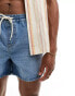 ASOS DESIGN wide shorter length denim shorts with elasticated waist in mid wash blue