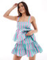 ASOS DESIGN tiered short co-ord in pink and green stripe