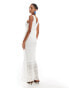 Vila Bridal shirred bodycon v neck maxi dress with tiered skirt in white