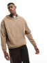 ASOS DESIGN oversized half zip sweatshirt with contrast collar in brown