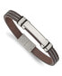 ფოტო #1 პროდუქტის Stainless Steel Brown Leather with Black Rubber ID Bracelet