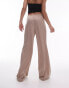 Topshop satin straight leg drawcord trouser in taupe