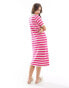 YAS crochet midi dress in pink stripe - MULTI