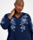 ფოტო #3 პროდუქტის Plus Size Embroidered V-Neck Blouson-Sleeve Top, Created for Macy's