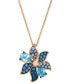 Multi-Gemstone (1-5/8 ct. t.w.) & Vanilla Diamond (1/20 ct. t.w.) Flower Adjustable 20" Pendant Necklace in 14k Rose Gold