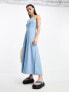 Фото #1 товара Selected Femme halterneck denim maxi dress in blue