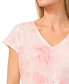 Фото #3 товара Women's Sequined Floral Print V-Neck Cap-Sleeve Blouse