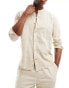 Pull&Bear linen look long sleeve grandad neck shirt in sand