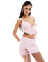 Фото #1 товара Missyempire tie up plunge lace trim corset top co-ord in baby pink