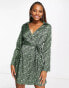 Фото #6 товара Monki satin wrap mini dress in green swirl