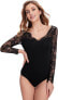 Фото #1 товара DIDK Women's Lace Bodysuit V-Neck Body Suits Lace Appliques Plain Elegant Bodysuits Tops Overalls