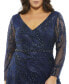 Women's Plus Size Embellished Illusion Long Sleeve V-Neck A-Line Gown