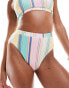 Pieces high waisted bikini bottom co-ord in multi stripe