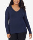 Plus Size Softwear Long-Sleeve V-Neck Top Синий, 1X - фото #2