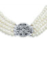 ფოტო #5 პროდუქტის Antique Art Deco Style Wide Statement Bridal Four Multi Strand White Freshwater Cultured Pearl Necklace For Women Floral Clasp Silver Plated Brass