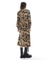 New Look animal print crinkle smock midi dress