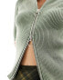 COLLUSION knitted double edge zip track top in washed khaki