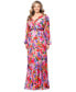 Plus Size Printed Pleated Long-Sleeve Gown