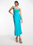 ASOS DESIGN satin elasticated strappy midi dress with open back in turquoise