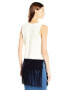 Two By Vince Camuto Sleeveless Crew Neck Long Fringe Sweater Ivory Navy L