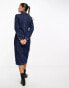 Фото #4 товара River Island long sleeve seamed denim midi dress in dark blue