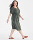 Фото #2 товара Plus Size V-Neck Shirred-Sleeve Dress, Created for Macy's