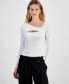 ფოტო #1 პროდუქტის Juniors' Asymmetric Rib-Knit Long-Sleeve Top