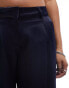 Monki low waist satin tailored trousers in navy blue