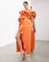 Фото #4 товара ASOS EDITION premium raw edge one shoulder ruffle maxi dress in orange