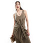 Фото #4 товара ASOS DESIGN scoop neck tie front midi dress in khaki