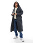 Фото #1 товара Threadbare maxi puffer coat with hood in charcoal grey