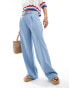 Stradivarius belted wide leg trouser in blue