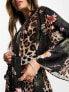 AllSaints Elsa Sara kimono in leopard/floral panels