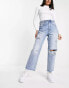 Фото #1 товара Stradivarius straight cropped jean with rips in medium blue