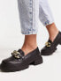 Pimkie chunky loafer with gold chain detail in black