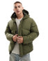 Jack & Jones hooded puffer jacket in khaki