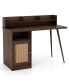 Фото #1 товара 48 Inch Computer Desk with Hutch and PE Rattan Cabinet Shelves