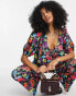 Annorlunda puff sleeve floral cropped blouse in multi co-ord