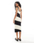 Mango horizontal stripe midi dress in black and white Черный, M - EU 38 - фото #3