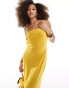 ASOS DESIGN satin bandeau bias maxi dress with tie back in bright yellow