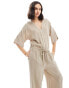 Фото #2 товара Pretty Lavish balloon sleeve shirred jumpsuit in stone