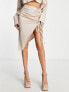 Фото #4 товара Public Desire ruched thigh split midi skirt co-ord in stone