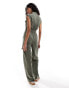 Фото #3 товара Mango sleeveless button up jumpsuit in khaki